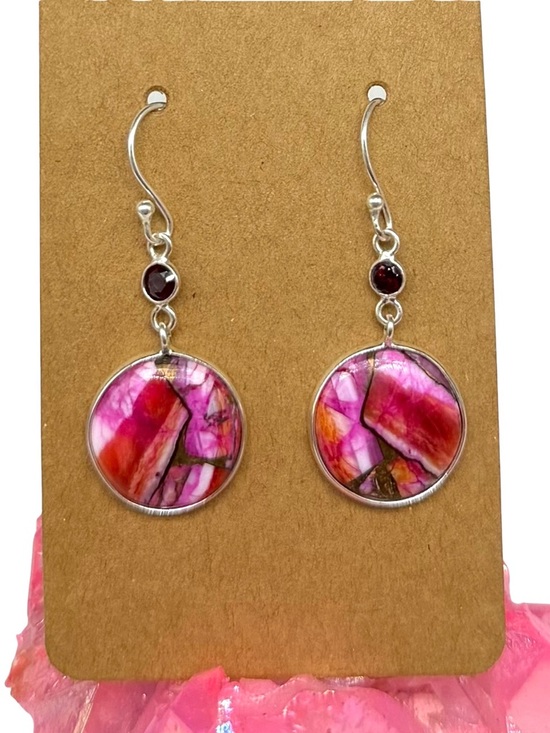 925 Sterling Silver Jewelry - Kingman Mine Pink Dahlia Turquoise Earrings Solid 925 Sterling Silver Dangle